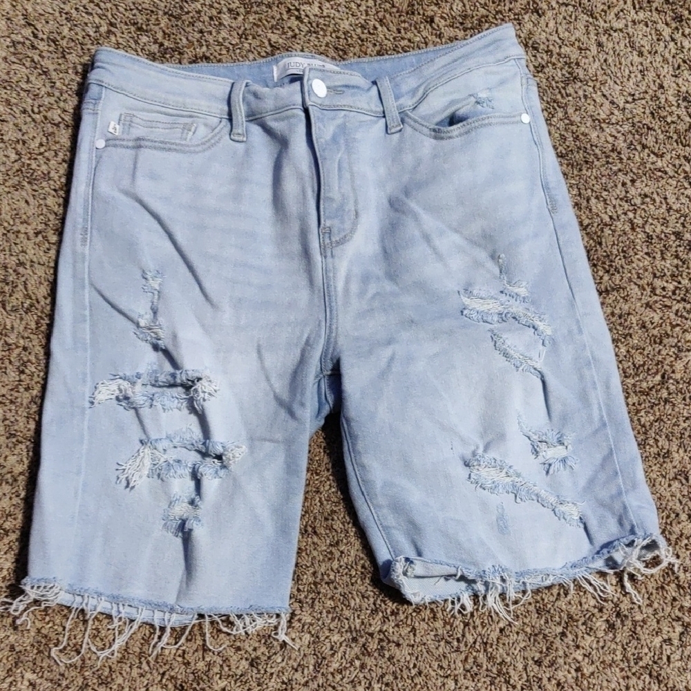 Light Blue Distressed Denim Shorts